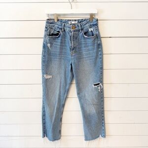 Zara | Women’s Ripped Mom Jeans Raw Hem high Rise Cotton Ankle Size 6